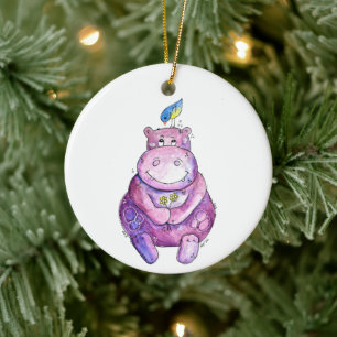 Décoration En Céramique Hippo mignon violet blanc