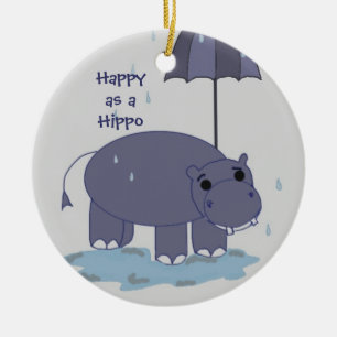 Décoration En Céramique Hippopotamus violet avec parapluie