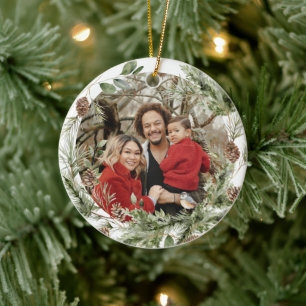 Décoration En Céramique Hiver Floral Famille de Noël Photo personnalisée