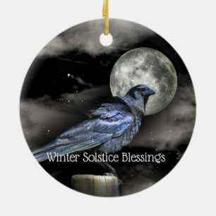 Décoration En Céramique Hiver Solstice Corbeau Corbeau Lune Pagan
