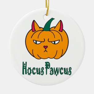 Décoration En Céramique Hocus pawcus Halloween citrouille ginger cat magie