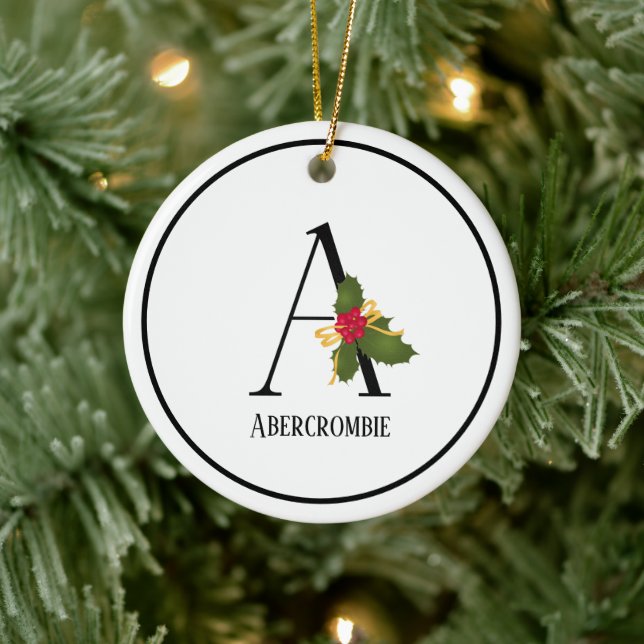 Décoration En Céramique Holiday Holly Monogram Letter A Personalized (Arbre)