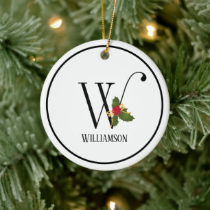 Décoration En Céramique Holiday Holly Monogram Letter W Personalized