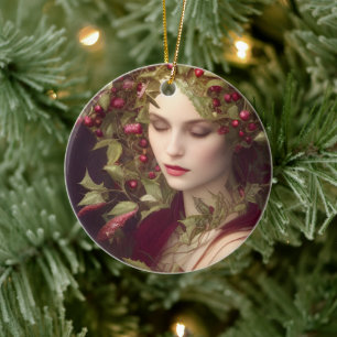 Décoration En Céramique Holly Berries Belle femme Noël
