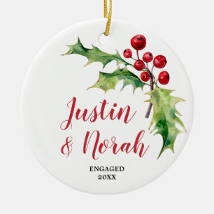 Décoration En Céramique Holly Berries Verdure Couple engagé personnalisé