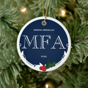 Décoration En Céramique Holly Berry Blue Blanc MFA Graduation Nom Année