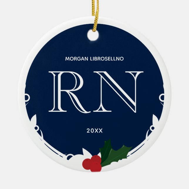 Décoration En Céramique Holly Berry Blue White RN Nurse (Devant)