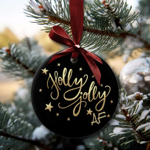 Décoration En Céramique Holly Jolly AF Shiny Gold Faux Foil Script