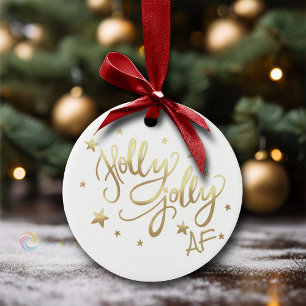 Décoration En Céramique Holly Jolly AF   Shiny Gold Faux Foil Script