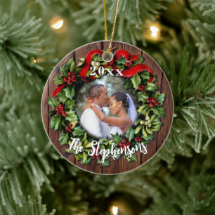 Décoration En Céramique Holly Wreath First Christmas Couple Mariage Photo