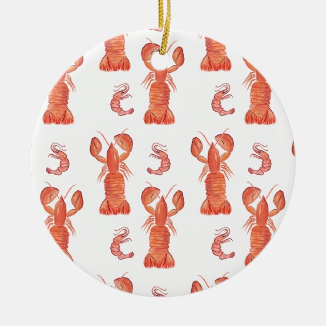 Décoration En Céramique Homard Crustacé Aquarelle Motif peint (Devant)