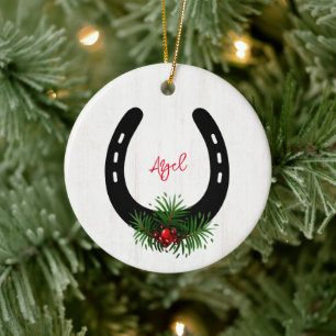 Décoration En Céramique Horse NAME PHOTO Horseshoe Christmas Keepsake Cera