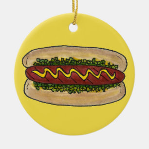 Décoration En Céramique Hot Dog avec moutarde et Relish Cookout Hotdog