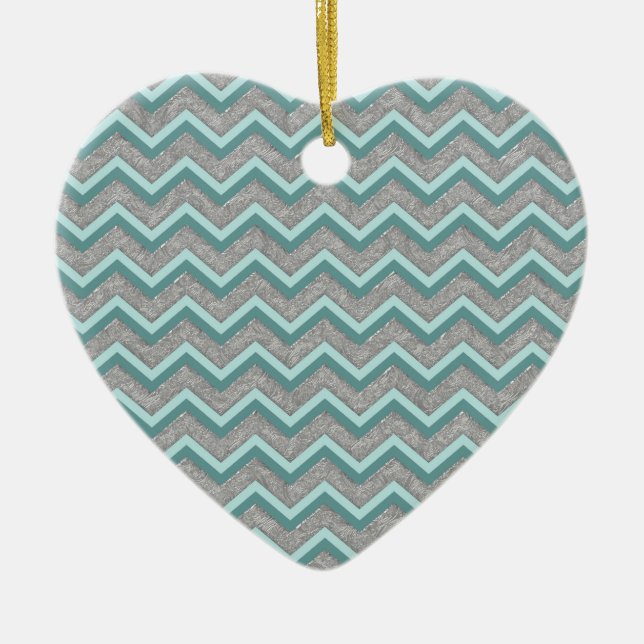 Décoration En Céramique Huile d'argent et ZigZag Turquoise (Devant)