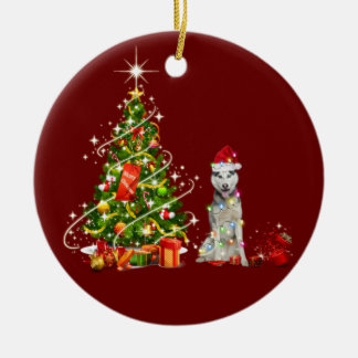 Décoration En Céramique Husky Avec Casquette Scaft Noël