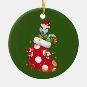 Décoration En Céramique Husky Avec Casquette Sock Noël