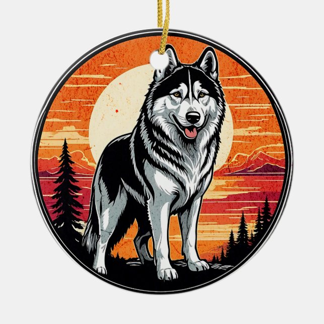 Décoration En Céramique Husky Retro Sunset Dog Lover (Devant)