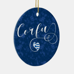 Décoration En Céramique I Heart Corfu, drapeau grec, Kerkyra