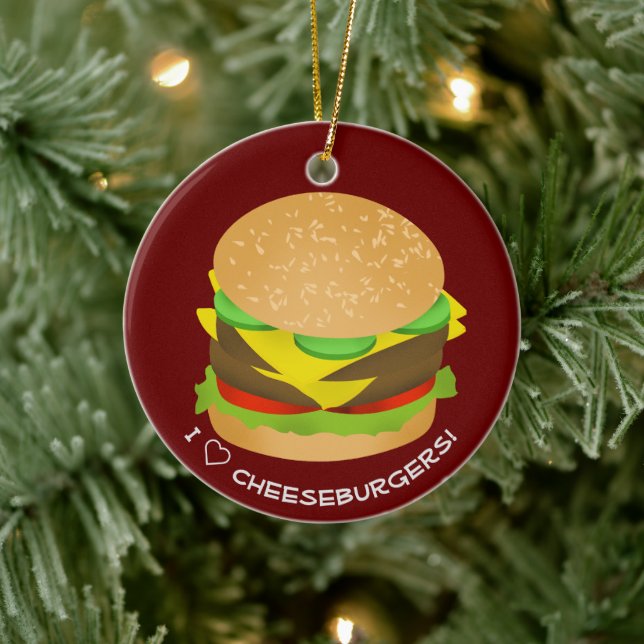 Décoration En Céramique I Love Double Cheeseburgers (Arbre)