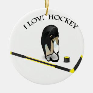 Décoration En Céramique I Love hockey conception personnalisée avec bâton 