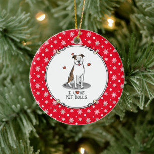 Décoration En Céramique I Love Pit Bulls (lt brindle white 3) Hearts Cute
