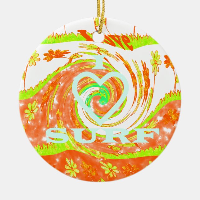 Décoration En Céramique I Love Surf : Belle Florale avec Cool Texte Art (Devant)