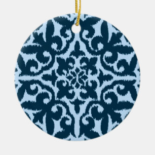 Décoration En Céramique Ikat damask pattern - Dark Indigo and Light Blue
