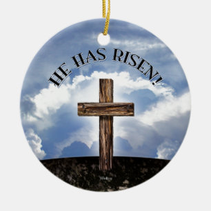 Décoration En Céramique Il Est Ressuscité Croix Rugueuse Ciel