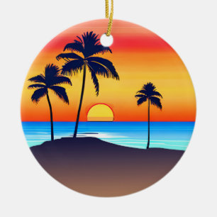 Décoration En Céramique Île tropicale au coucher du soleil avec palmiers
