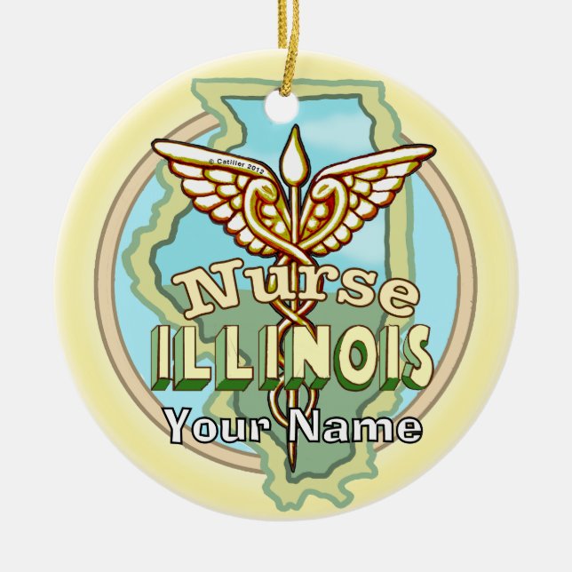 Décoration En Céramique Illinois Nurse Caduceus  (Devant)