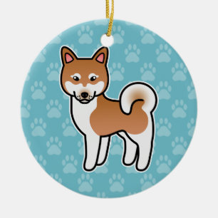 Décoration En Céramique Illustration de chien Alaskan Klee Kai rouge et bl