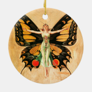 Décoration En Céramique Illustration de femme volant papillon flapper