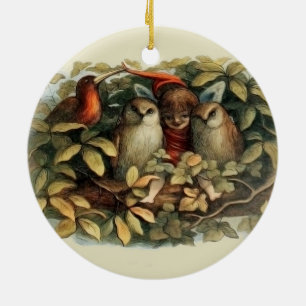 Décoration En Céramique Illustration de la nature des hiboux et des fées e