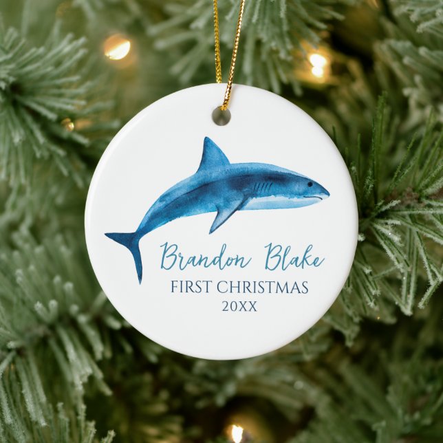 Décoration En Céramique Illustration de requin bébé premier Noël (Arbre)