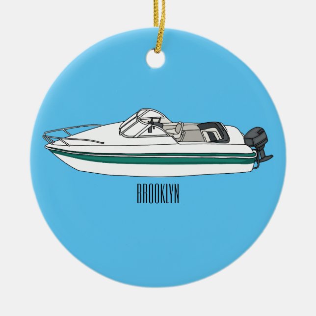 Décoration En Céramique Illustration d'un bateau à moteur (Devant)