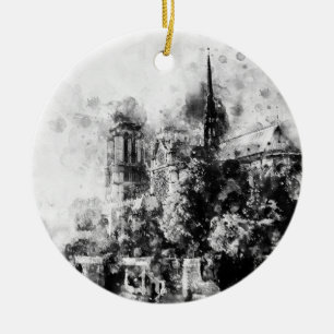 Décoration En Céramique Illustration en noir et blanc Cathédrale Notre-Dam