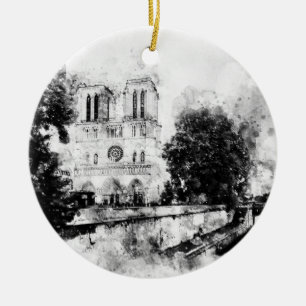Décoration En Céramique Illustration monochrome de la cathédrale Notre-Dam