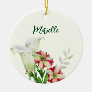 Décoration En Céramique Illustration Red White Petunias et Calla Lilies