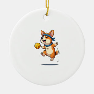 Décoration En Céramique Illustration Vintage de Corgi jouant au Volleyball