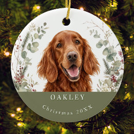 Décoration En Céramique Image de Setter Rouge Irlandais Noël Aquarelle
