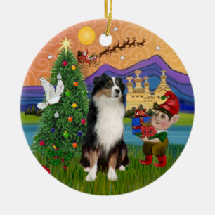 Décoration En Céramique Imaginaire de Noël - Tri Australian Shepherd