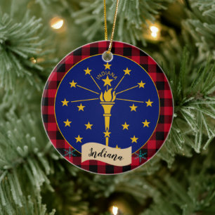 Décoration En Céramique Indiana, Plaid de buffle rouge et drapeau de l'Ind