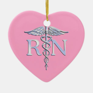 Décoration En Céramique Infirmière autorisée Silver Caduceus Décor rose