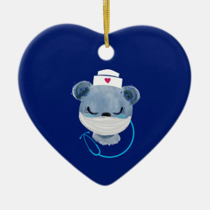 Décoration En Céramique Infirmière de l'ours mignonne portant un Masque Mé