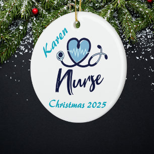 Décoration En Céramique Infirmière élégante Cœur bleu Personnaliser