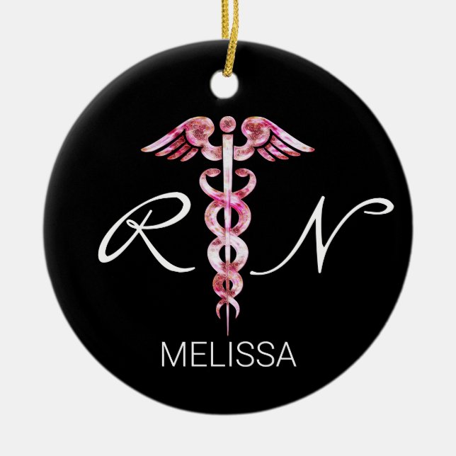 Décoration En Céramique Infirmière Médicale Caduceus Pink Christmas (Devant)