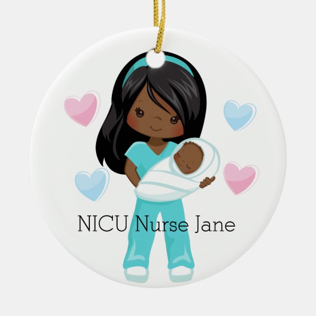 Décoration En Céramique Infirmière NICU personnalisée tenant Noël bébé (Devant)