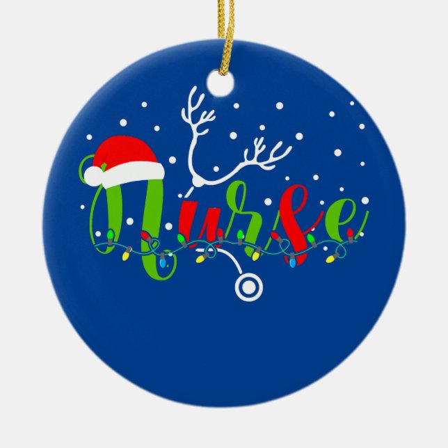 Décoration En Céramique Infirmière Noël Père Noël Chat Neige Stethoscope (Devant)