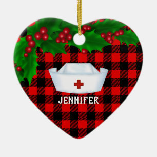 Décoration En Céramique Infirmière personnalisée Buffle rouge Plaid Noël