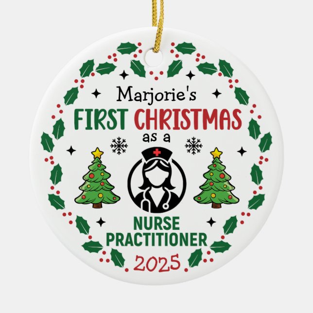 Décoration En Céramique Infirmière Praticien Premier Noël Personnalisé (Devant)